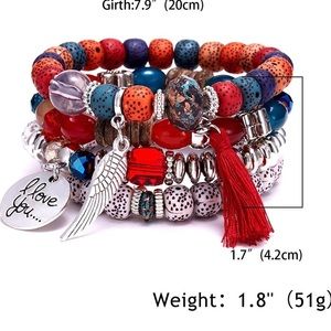 4 piece Love Wings Tassel Multilayer Bracelet Multi
